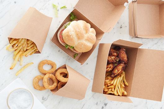 Boîtes à emporter et pochettes à frites en papier, plateaux en kraft et boîtes à burgers